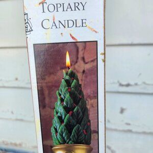 Topiary Candle - Green Tree Red Berries Gold Planter 8" Nwot